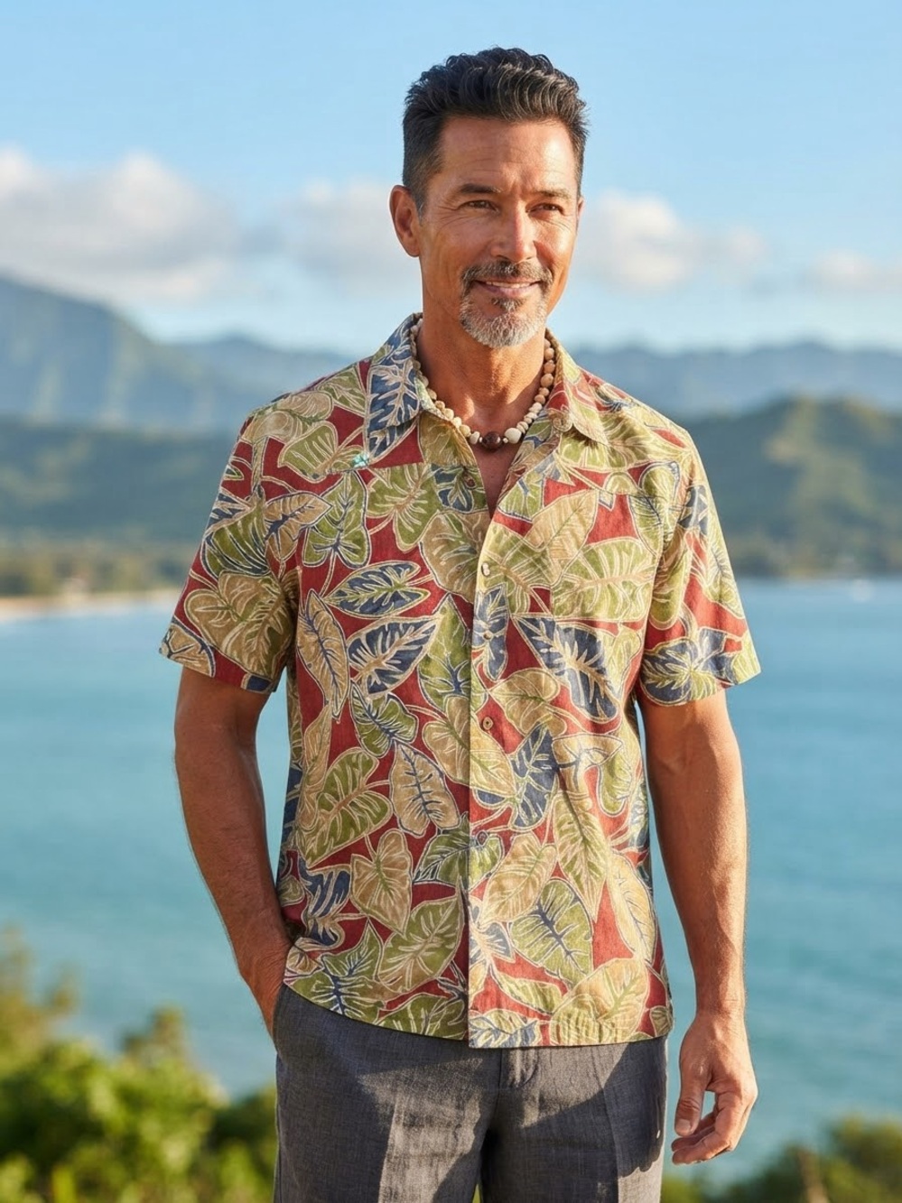 Cooke Street Aloha Short-Sleeve Tropical Leaf Button-Down Shirt - Red/Green/Blue